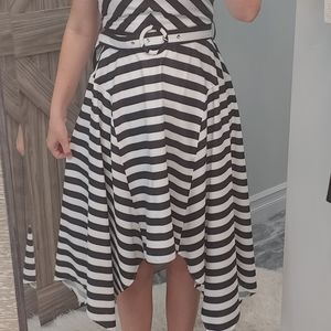 Black and White Strapless High Low Dress